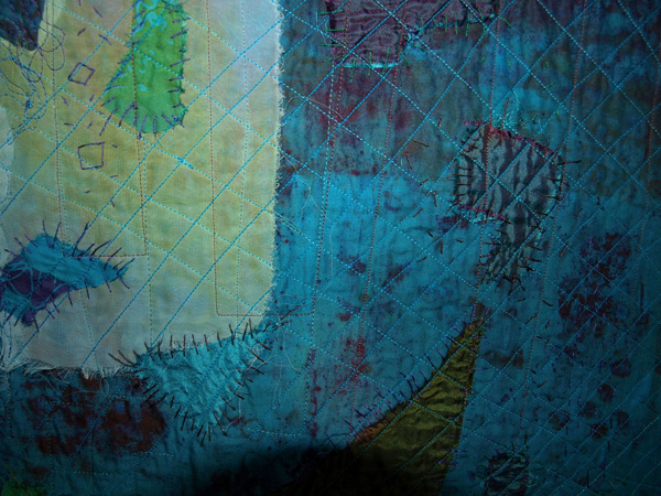Detail: Study in Blue, cotton applique, hand and machine stitched