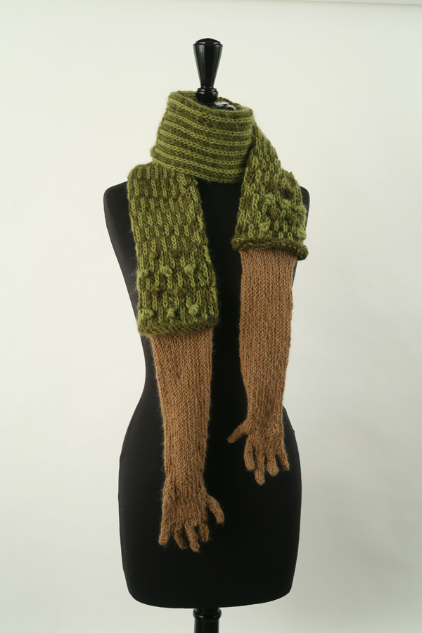 Hugging Scarf, 77"L x 4.5"W, hand knit wool