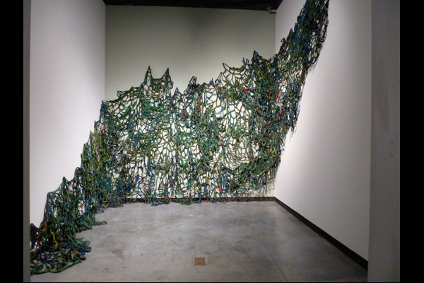 A Functioning System, wool, 2012, crochet, dry felted, wet felted, installation: DCCA, Wilmington, Delaware, USA, 12' x 20' x 9".