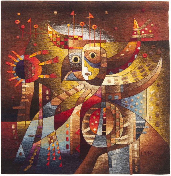 Vuelo sobre campos fertiles, 120 x 120 cm, Alpaca wool, cotton, mixed fibers. Hand-woven Tapestry