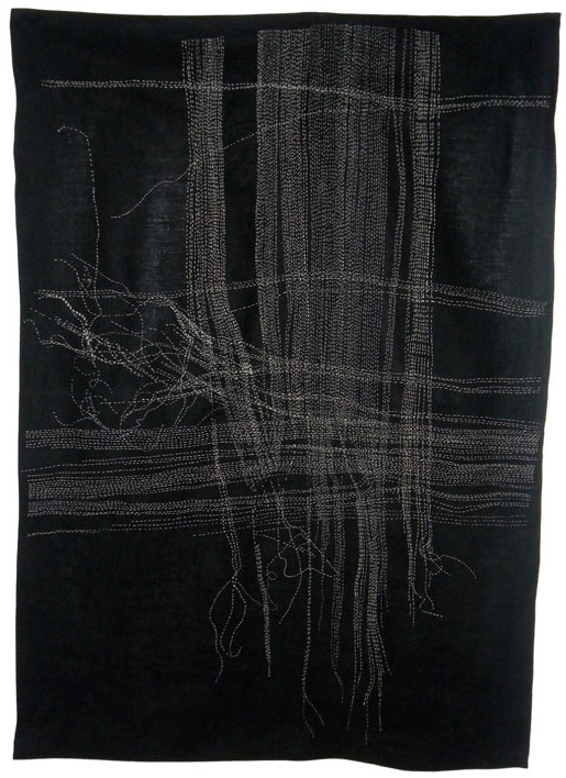 Life Lines, hand stitched linen, silk/cotton thread, 2011, 48" x 45" Photo: Christine Mauersberger

