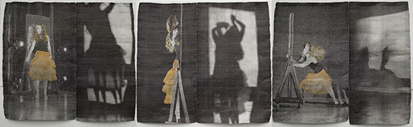 Directions, 2010. Jacquard weaving. From a choreography by Christiane Bourget, Tencel, stainless steel, copper, linen, dyes, 140x518 cm