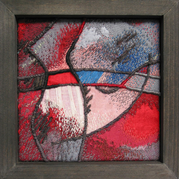 Broken Images, 2002 8" x 8" collage – fabric, yarn, embroidery, photo: Milena Radeva.