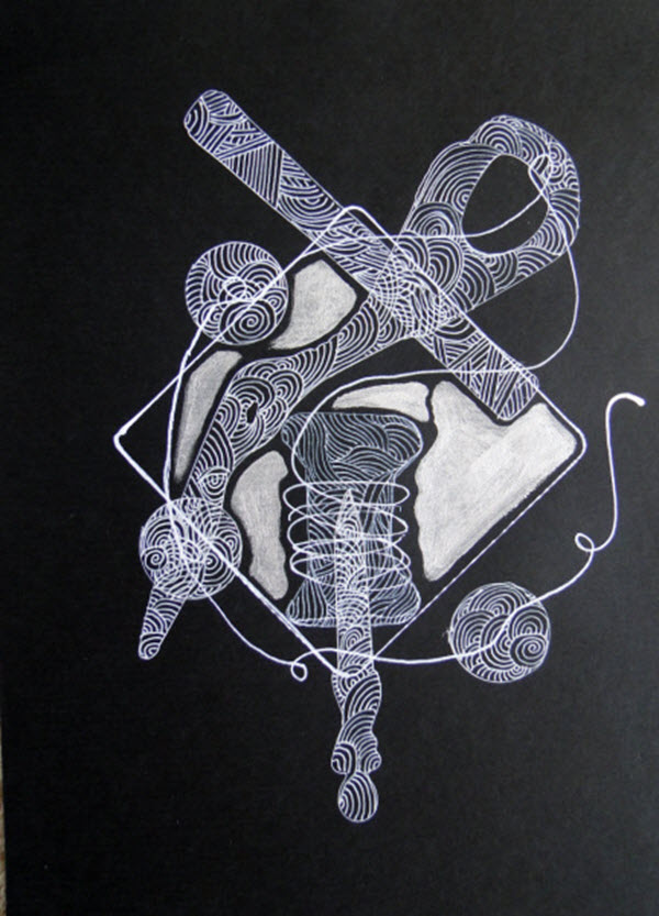 Tracings 8, ink, acrylic, card, 2014, 21 cm x 29.7 cm, drawing, Photo: Louise Keen.