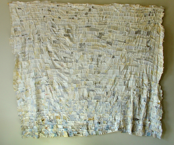 White Rag Quilt, 67x77 in, fabric, thread, Machine-pieced.
