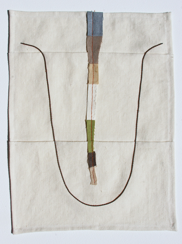 What goes down usually comes up (Idiom Series), 12"w x 16"h, Steel wire on linen, Machine stitched with hand sewn embroidery, Photo: Kathryn Clark