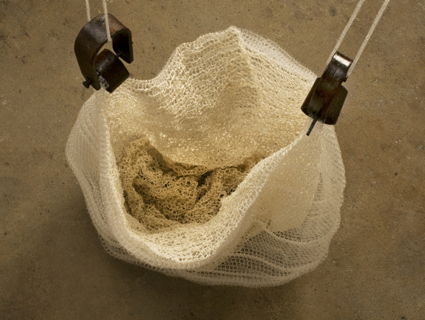 Draping (Basket) detail 2011, 73.5' x 20" x 16.5", Monofilament, silk, iron. Technique crochet. Photo: John Carlano.