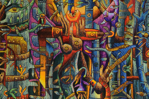 Detail, Alabanzas Sagradas en la Jungla, 180 x 303 cm, Hand-woven Tapestry
