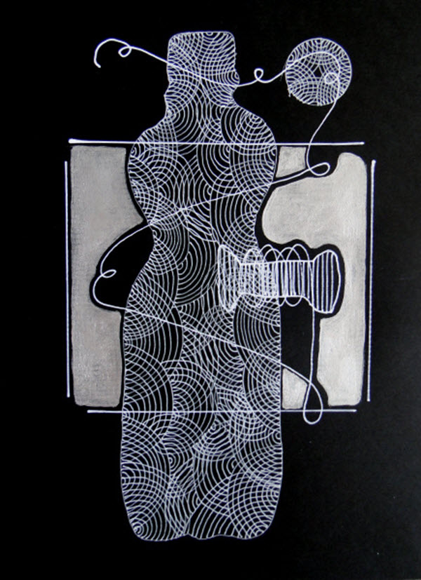 Tracings 6, ink, acrylic, card, 2014, 21 cm x 29.7 cm, drawing, Photo: Louise Keen.