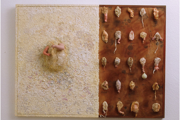 Missing Children, 2003, free motion machine embroidery and eggshell (Leisa Rich)