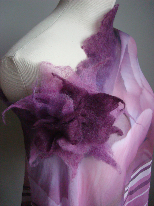 Radiance tulip blossom poncho, Nuno felting on silk, 2012, Photo-Lorena Santin Andrade