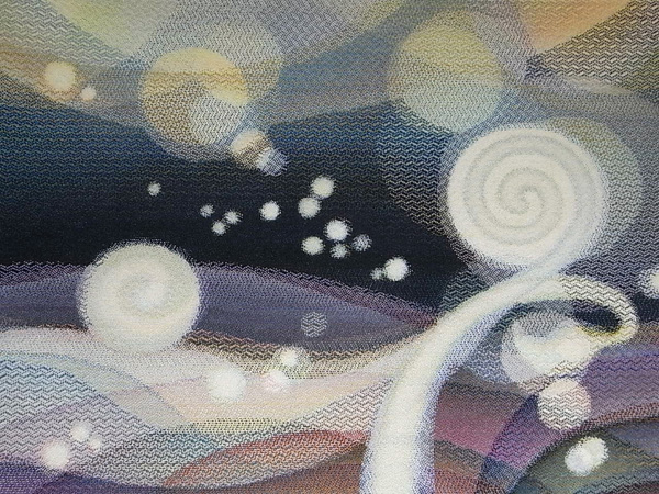 A Phase of Light: Unfold 2, Weaving: combination of warp painting and weft painting, hand plied yarn of cotton, silk, linen, and rayon, fiber reactive dyes, 98.5 x 125