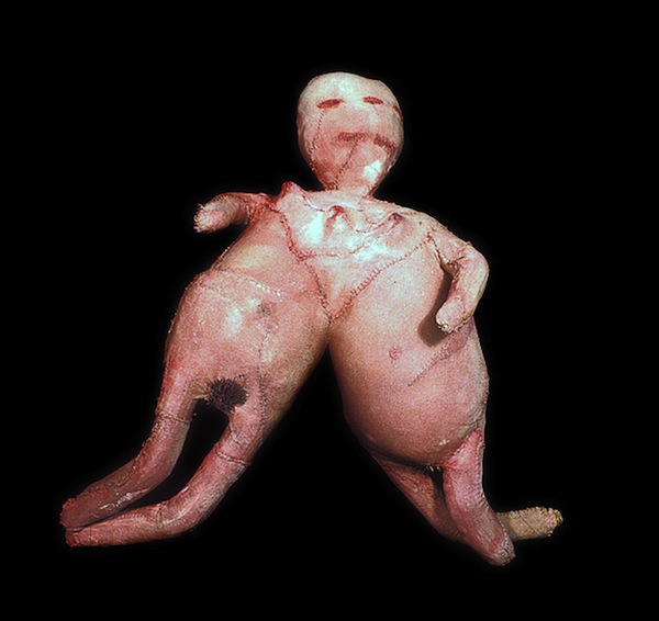 Siamese Twins, 11" x 11" x 2", 1992, Painted silk, human hair over wool, wire wood. One from a series of six. Photo: Catherine Heard