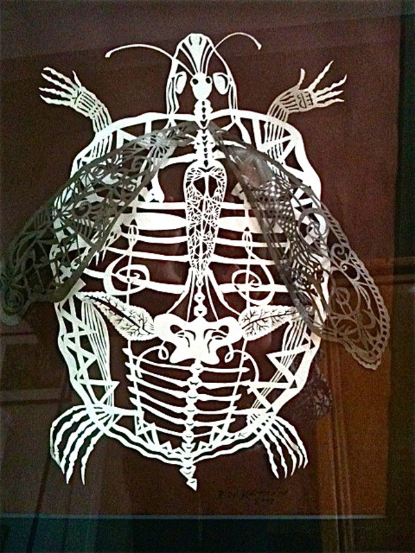 Turtle-Fly. 2012 12' X 24" Washi paper-cut. Various shows at David Kaye Gallery.