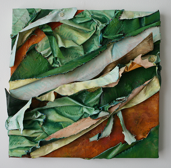 Business & Pleasure 25, (detail) Oil on Canvas with Collared Shirts, 2013, 36cm W x 36cm H x 8cm D, Hand Stitched & Knotted. Photo: Courtesy of the artist.