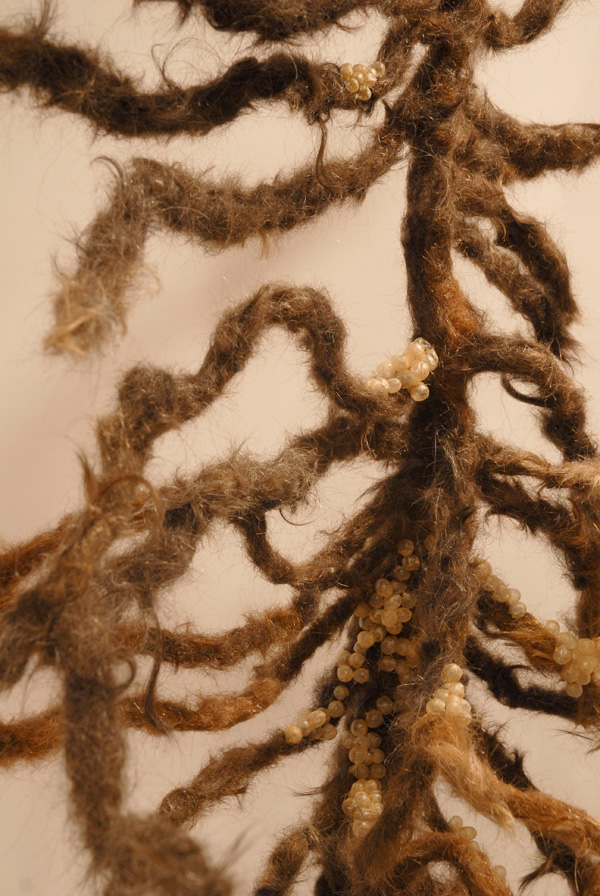 Protoplasm (detail), wire, paper mache, human hair, pig intestine, 6' x 8', 2009, photo: Bob Talbot