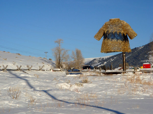 Sweater, 13'x9'x7', remnant Mylar, knitting technique, Jackson, Wyoming, 2010-11
