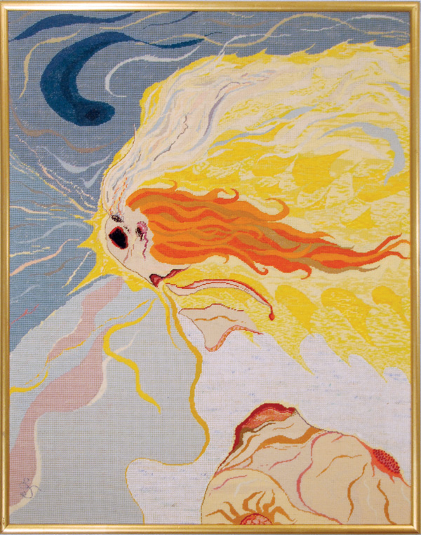 Birth of a Star, 27 in H x 22 in W, 1975. Wool, cotton and silk threads on needlepoint canvas. Photo: Abar Color Labs.