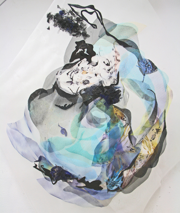 Swept Away at Sea, dimensions variable, industrial mesh, paint, drawings, partially suspended wire mesh. Photo: Cathy Breslaw.