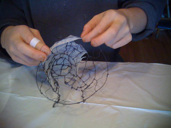 Process shot - wire working in creation of Incubation.