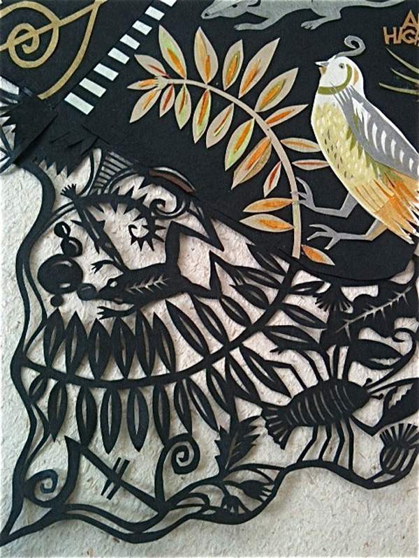 Detail: BulletProof Vest 4, 2013 27" x 35" Full colour paper-cut collage.  Washi papers and metallic papers. For show at David Kaye Gallery.