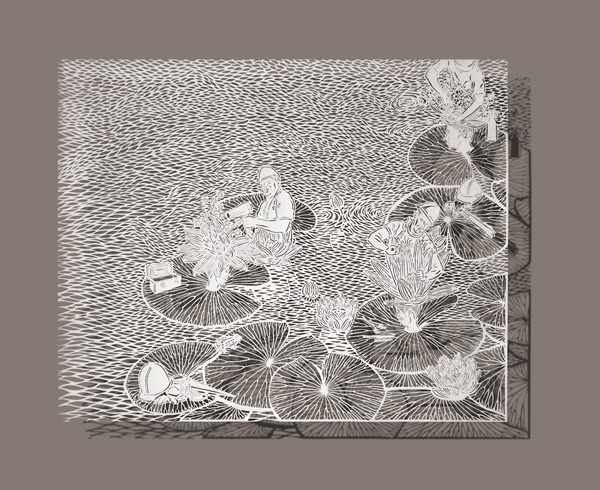 Wash, Cut, Dry, 24.5" x 19.75", Cut Paper, Chinese Rice Paper on Silk