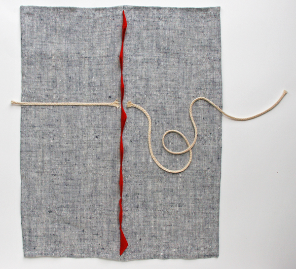 Cutting Edge (Idiom Series), 12w" x 16"h, Rope on linen, Machine stitched with hand sewn embroidery, Photo: Kathryn Clark