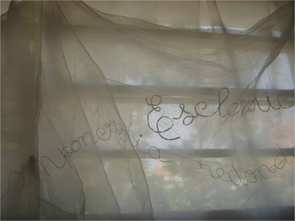 The semantic curtains WHITE: EIGHT WAYS TO SAY IT. Organza and cotton thread.
Photos by the artist.