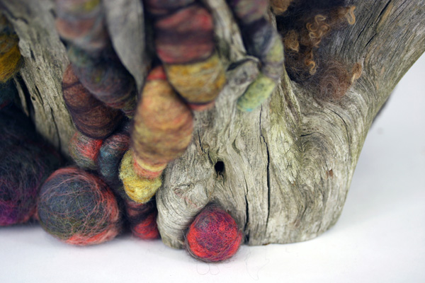 What Looks Like an Elephant, detail – 20 x 27 x 18 in., wool and found driftwood; needlefelting. Photo by artist