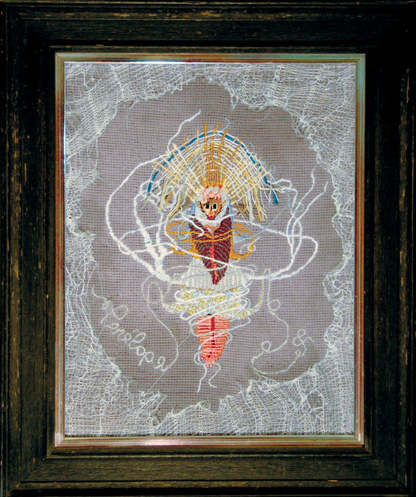 Penelope, from the Mythological Women Series, 12 in H x 14 in W, 1983. Wool, cotton and silk threads on needlepoint canvas. Photo: Abar Color Labs.
