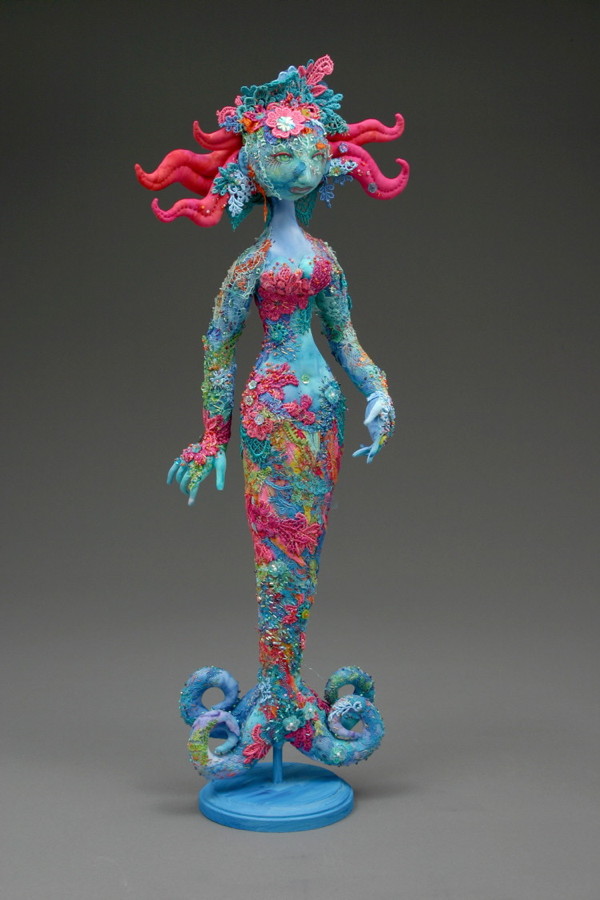 Anemone, 18" H, hand dyed cottons, lace, chiffon, beads, wooden stand.
This piece won the People's Choice Award for the Fibre Art category of the Silver Anniversary Designer's Style Challenge of the Creative Festival, 2012, Toronto, Ontario.