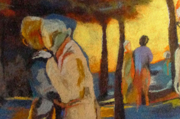 Detail: The Reunion, 46" x 36", wool, needle and hand felted. Photo: Robin Wiltse