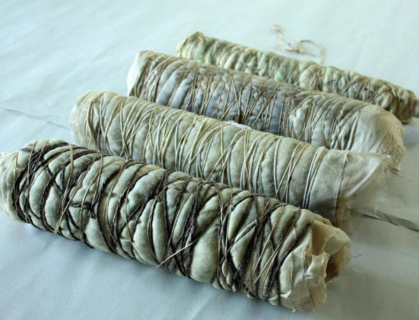 Eco-print bundles waiting to be opened, photo: Lotta Helleberg