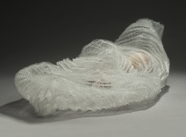 Undulated (Basket), 2012, 9.5" x 21" x 49.5", Monofilament, wood, jute, paint. Technique crochet. Photo: John Carlano.