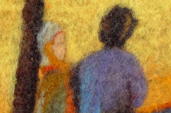 Detail: The Reunion, 46" x 36", wool, needle and hand felted. Photo: Robin Wiltse