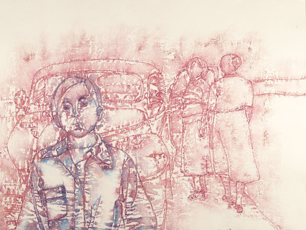 Road Trip #6, 30" x 22", Acrylic inks on 100% cotton paper, monoprint, photo: Anna Keck