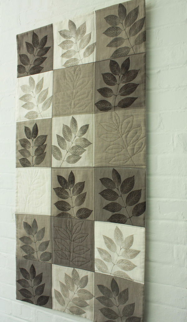 Branching Out, 2009, 26" x 39", leaf printed vintage linen, hand and machine stitched, photo: Lotta Helleberg