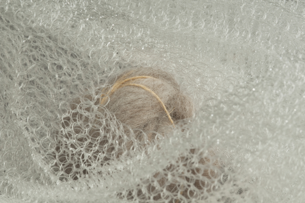 Undulated (Basket), detail, 2012, 9.5" x 21" x 49.5", Monofilament, wood, jute, paint. Technique crochet. Photo: John Carlano