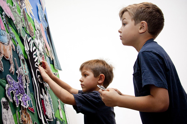 Dallas Museum of Art Commission (interactive view), 2011, paint and free motion machine embroidery on vinyl (Susan Diachisin