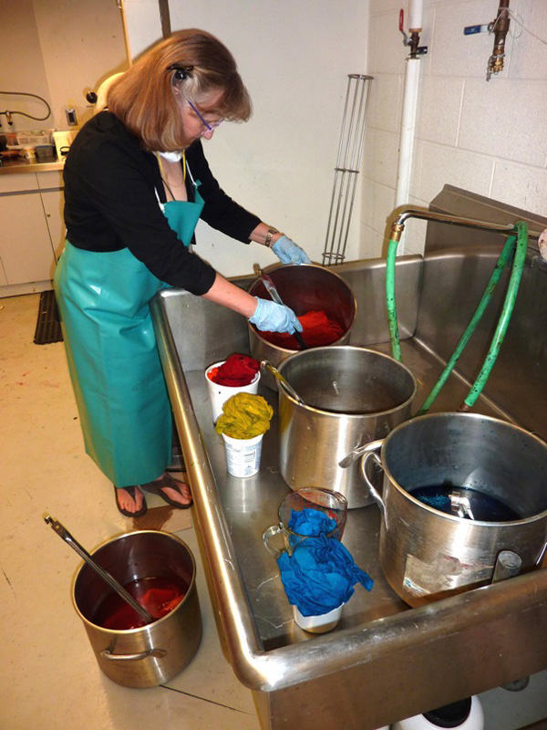 Pat in studio dyeing fabrics
