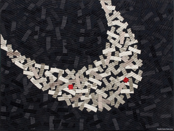 No.33, Number Series, 30hx40w inches, silk, thread, collage of silk pieces, machine stitched and mounted on painted canvas. Photo: Carmella Karijo Rother.