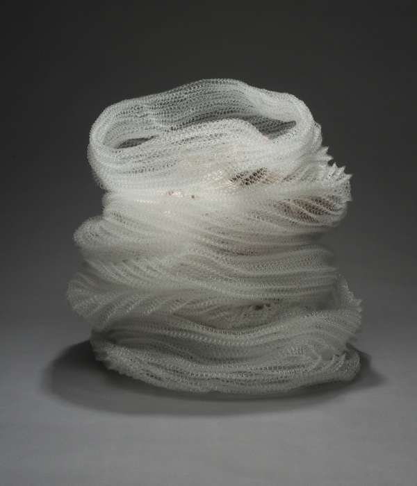 Wrinkled (Basket), 2012, 19" x 17.25" x 18.25", Monofilament, wool, linen, silk. Technique crochet. Photo: John Carlano..