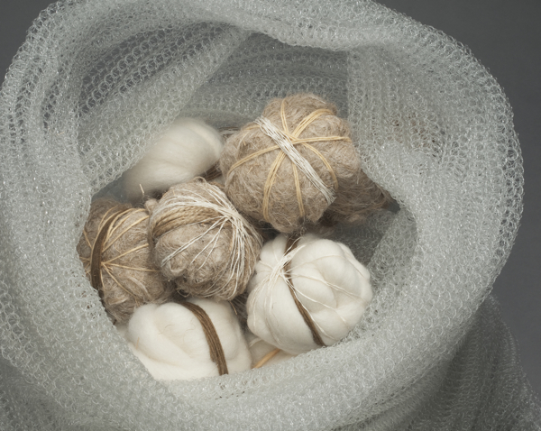 Wrinkled (Basket), detail, 2012, 19" x 17.25" x 18.25", Monofilament, wool, linen, silk. Technique crochet. Photo: John Carlano.