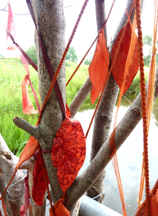 Passage – detail – fall; materials: assorted fabrics, cords & ribbon; technique: dyeing, painting
