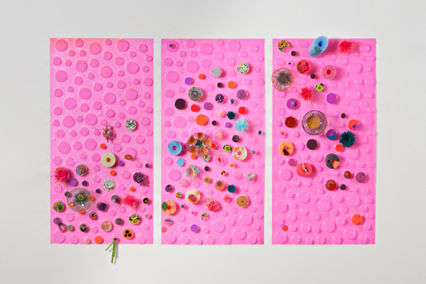 Everybody Likes Cotton Candy, 2012, free motion machine and hand embroidery on recycled plastic, mixed media (Michael West)