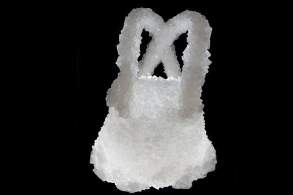 Crystal Sundress, alum, 2009, grown crystals, 17" x 9" 13.5", photo: David Broda.
