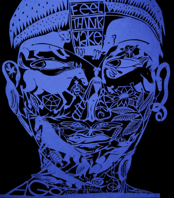 AGO T-shirt design. Limited edition. Celebrating AGO re-opening of the Gehry re-design. Paper-cut. Washi paper. Original size 12" x 24"