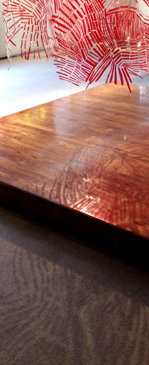 Push, detail view, machine sewn Rubylith®, plastic, tulle, 2012, 9' x 11' x 8' Photo: Christine Mauersberger