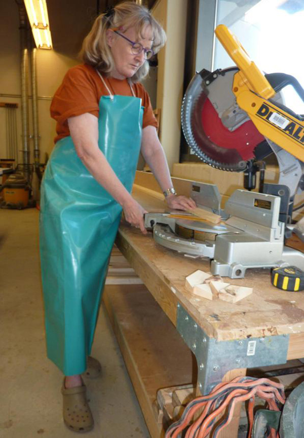 Pat in studio making wood frame