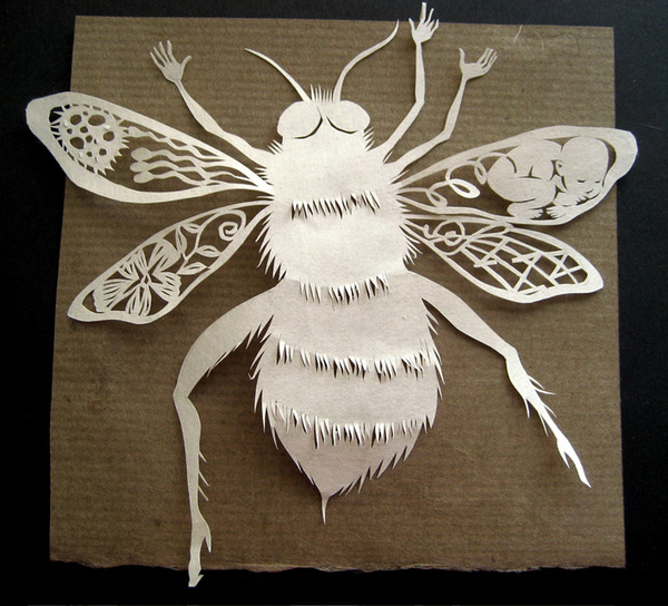 Bee Box paper-cut. 8" square box. Textile Museum of Canada fundraising show.